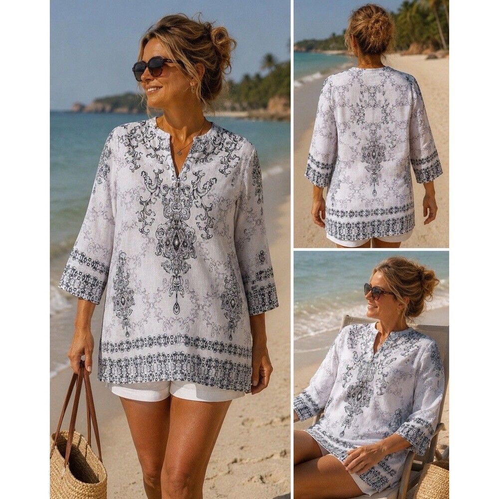 Chico's Women's White Cotton Top Tunic Size 0 Beach Vacation Cruise Lightweight